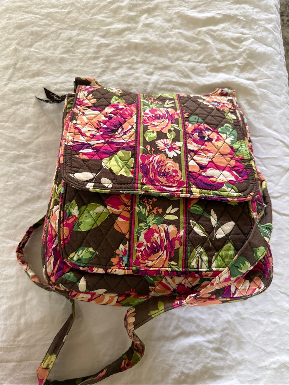 Vera Bradley Brown Floral Quilted Backpack Crossbody